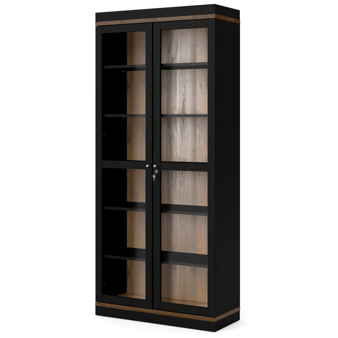 Mobile vetrina 2 ante 88x36x200h cm nero e noce - Axinte