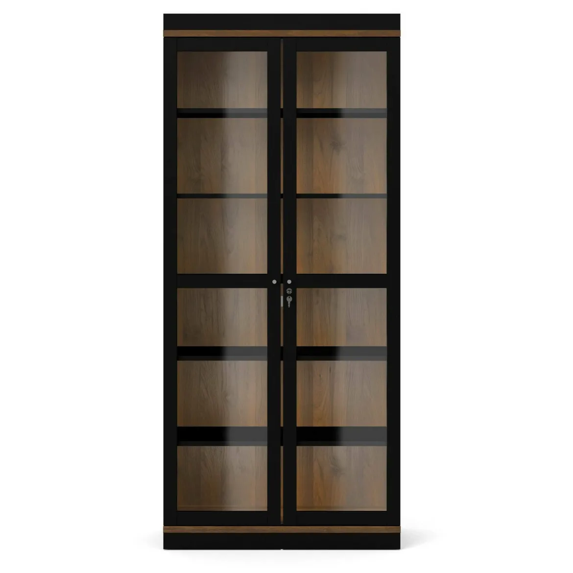 Mobile vetrina 2 ante 88x36x200h cm nero e noce - Axinte