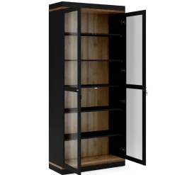 Mobile vetrina 2 ante 88x36x200h cm nero e noce - Axinte