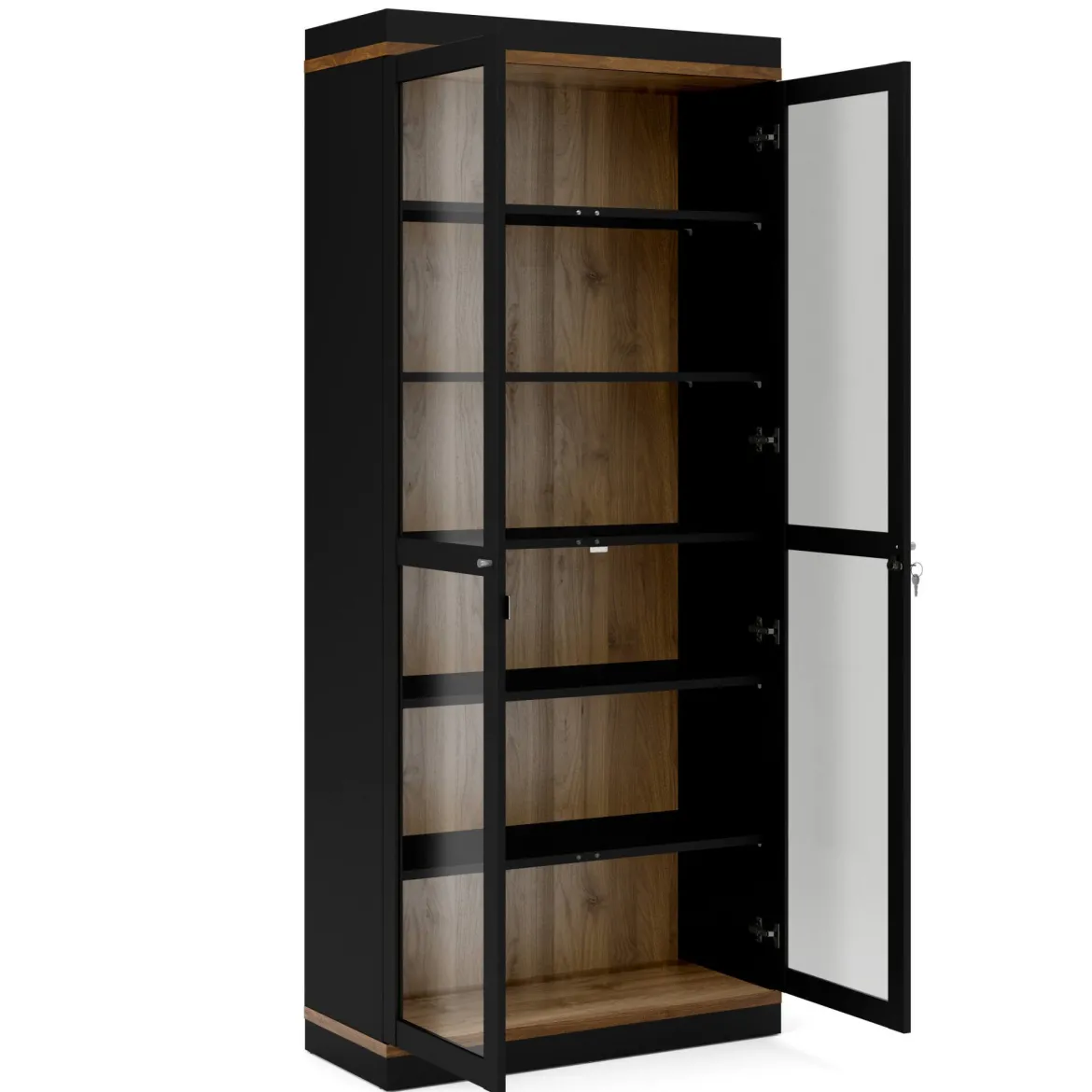 Mobile vetrina 2 ante 88x36x200h cm nero e noce - Axinte