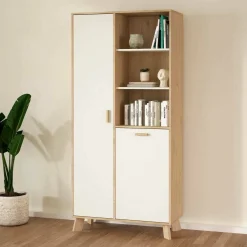 Mobile vetrina 2 ante 88x39x188h cm rovere e bianco - Mirinae