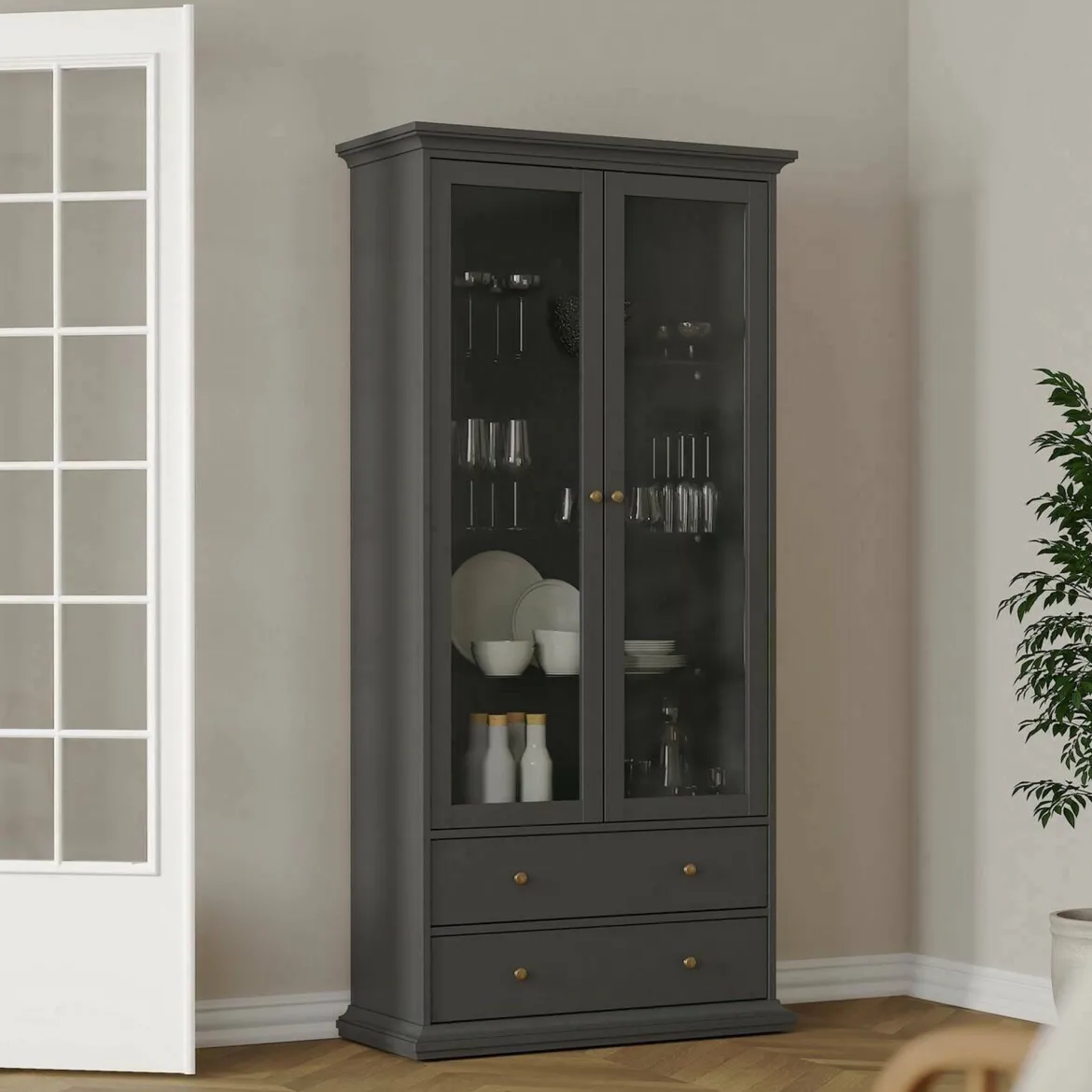 Mobile vetrina cucina classico 2 ante 96x41x200h cm grigio - Honore