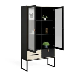 Mobile vetrina industrial 2 ante 98x40x189h cm nero e quercia - Barbata