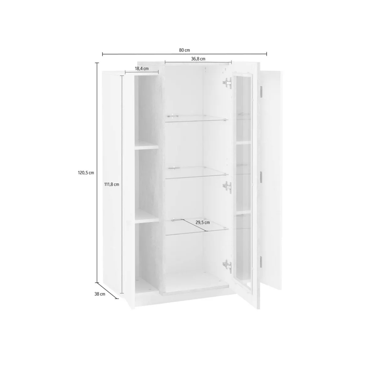 Mobile vetrina salotto 3 ante 80x38x121h cm bianco lucido e cemento - Ablaze
