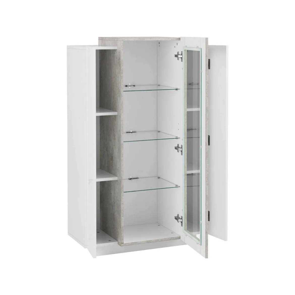 Mobile vetrina salotto 3 ante 80x38x121h cm bianco lucido e cemento - Ablaze