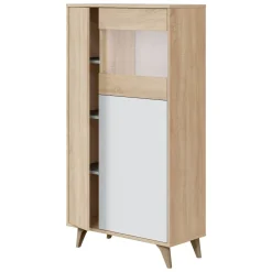 Mobile vetrina soggiorno 3 ante 77x33x142h cm rovere e bianco - Altavista