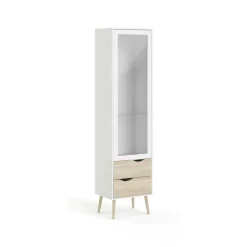 Mobile vetrina 50x39x200h cm bianco e quercia - Fabia