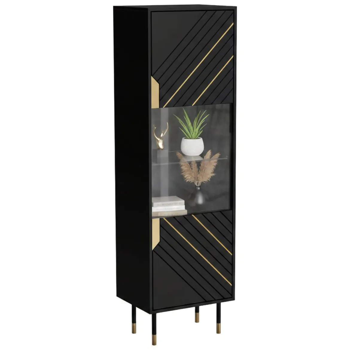 Mobile vetrina 54x40x180h cm nero e oro - Ippoliti