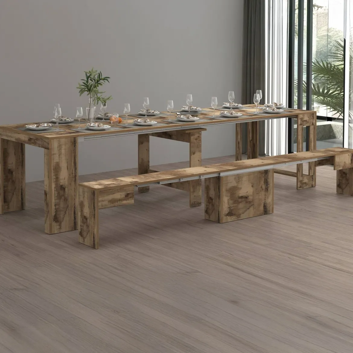 Panca allungabile acero 290x25x45h cm - Yutu