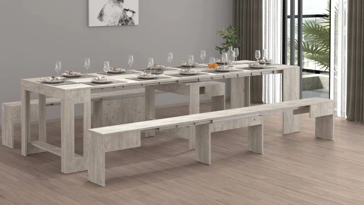Panca allungabile cemento 290x25x45h cm - Quedan