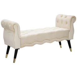 Panca Bianco Crema Nero in Velluto, con Braccioli e Dettagli Dorati Materiale Struttura in Tessuto 120x40x60h cm, Colore Seduta Bianco - Humahu