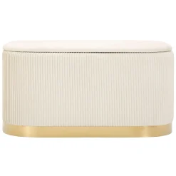 Panca Bianco Crema oro con due Sgabelli, Panca Contenitore Materiale Struttura in Metallo 80x37x42h cm, Colore Seduta Bianco - Soroti