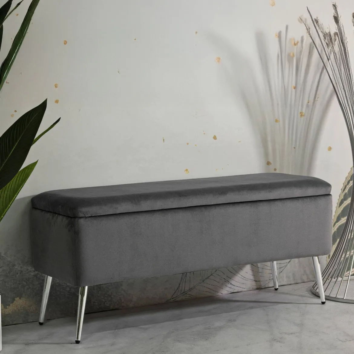 Panca elegante grigia e argento 112x42x50h cm - Aiano