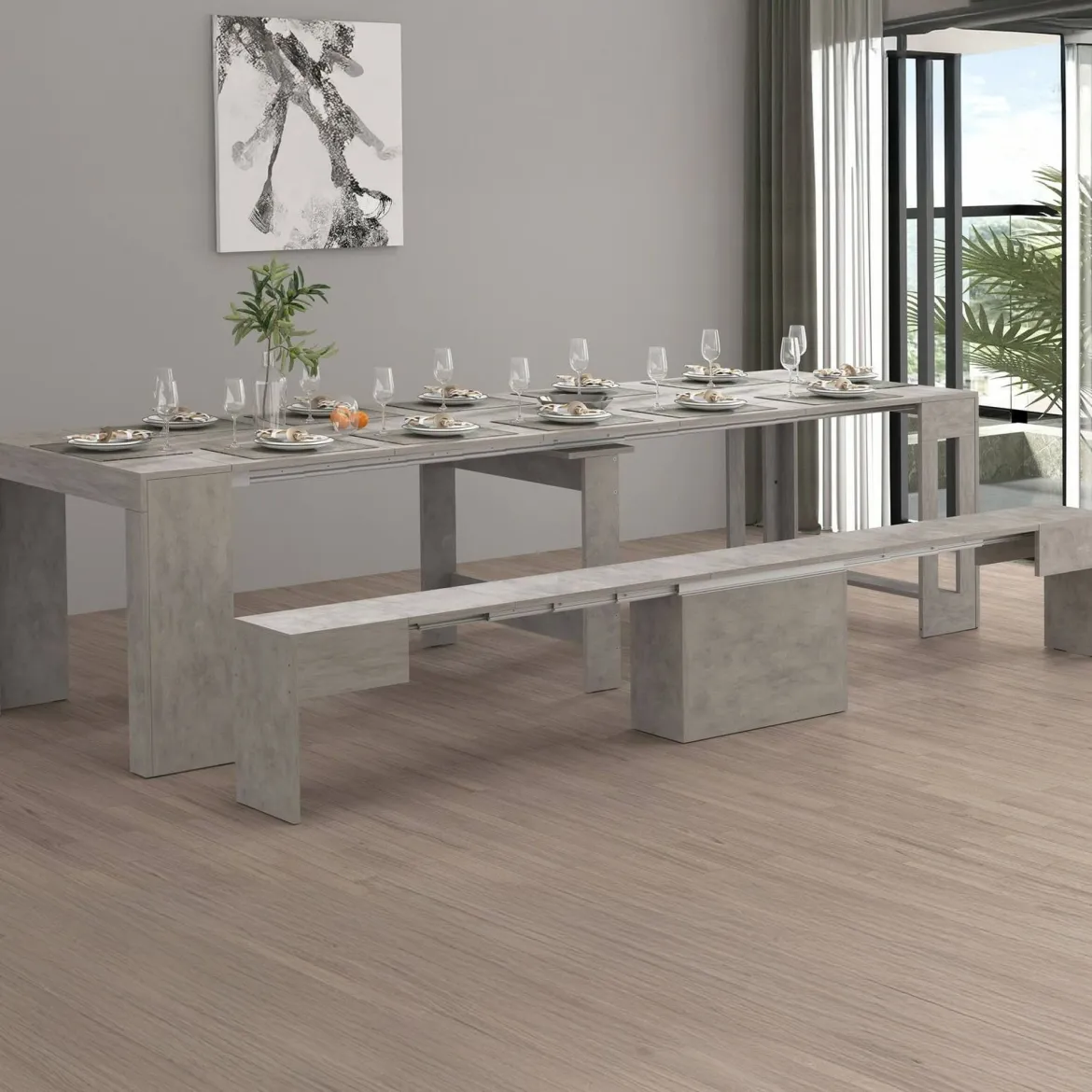 Panca grigia allungabile 290x25x45h cm - Yutu
