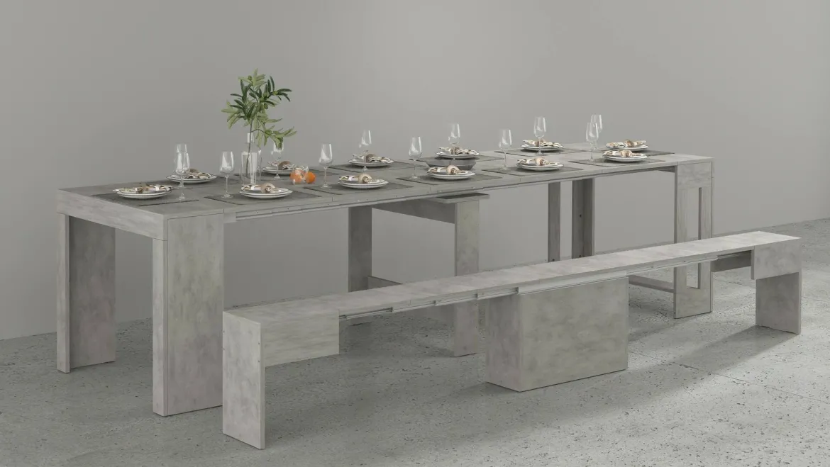 Panca grigia allungabile 290x25x45h cm - Yutu