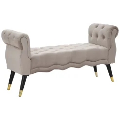 Panca Grigio Nero in Velluto, con Braccioli e Dettagli Dorati Materiale Struttura in Tessuto 120x40x60h cm, Colore Seduta Grigio - Humahu