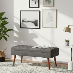 Panca Marrone Noce Nero Antracite Peso Supportato 130 kg Colore Struttura Nero 105x40x49h cm, Altezza Seduta 40 cm - Falcon