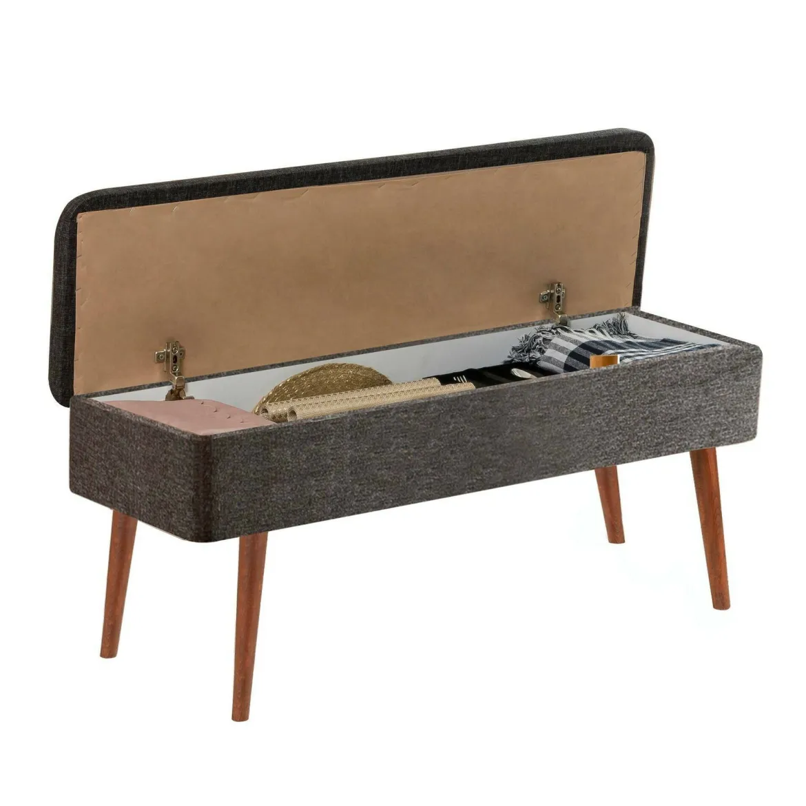 Panca Marrone Noce Nero Antracite Peso Supportato 130 kg Colore Struttura Nero 105x40x49h cm, Altezza Seduta 40 cm - Falcon