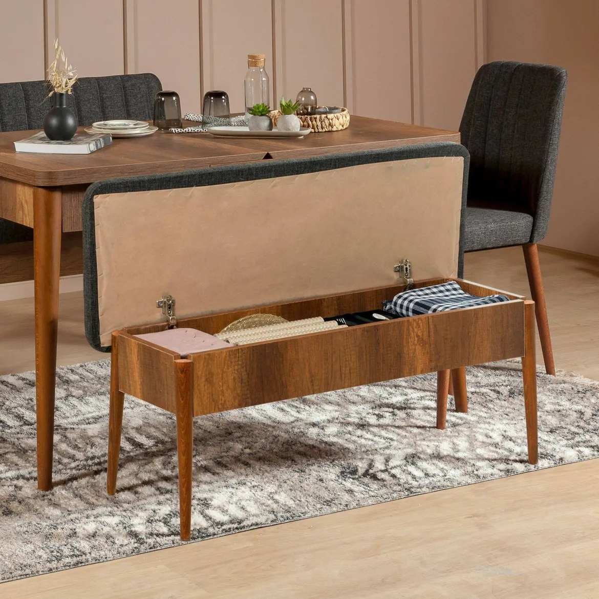 Panca Marrone Noce Nero Antracite Peso Supportato 150 kg Colore Struttura Nero 105x40x85h cm, Altezza Seduta 40 cm - Barthelemy