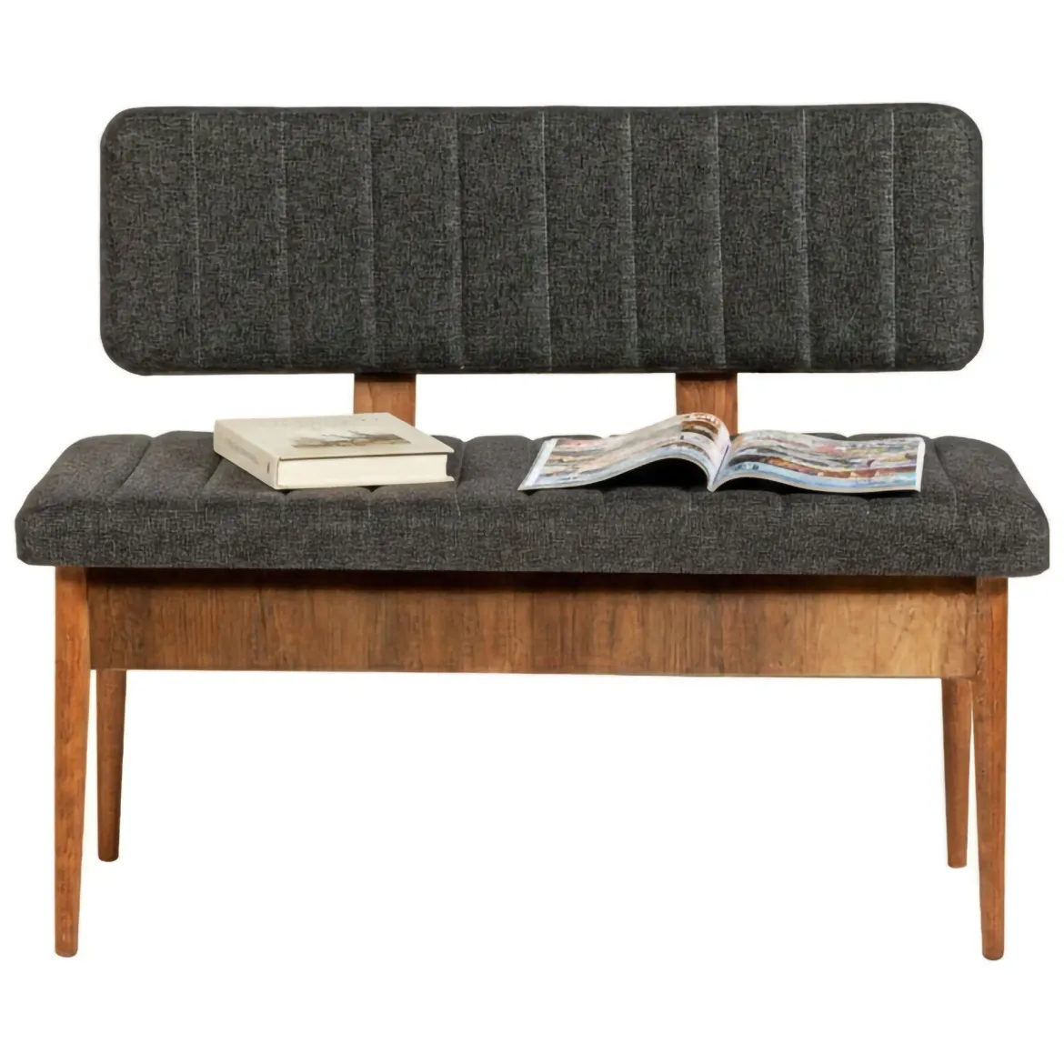 Panca Marrone Noce Nero Antracite Peso Supportato 150 kg Colore Struttura Nero 110x40x85h cm, Altezza Seduta 48 cm - Salento