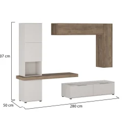 Parete Attrezzata Beige Marrone Rovere Modulabile Apertura Standard, set Componibile Made in Italy - Pollina