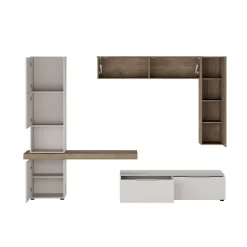 Parete Attrezzata Beige Marrone Rovere Modulabile Apertura Standard, set Componibile Made in Italy - Pollina