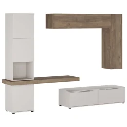 Parete Attrezzata Beige Marrone Noce Modulabile 2 Cassetti, 9 Ripiani - Riccia
