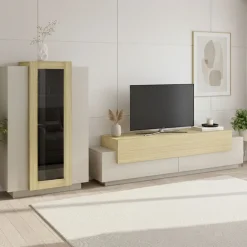 Parete Attrezzata Beige Modulabile 10 Ripiani 280x45x120.5h cm, Apertura a Ribalta, Battente - Lazzate