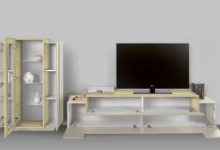 Parete Attrezzata Beige Modulabile 10 Ripiani 280x45x120.5h cm, Apertura a Ribalta, Battente - Lazzate
