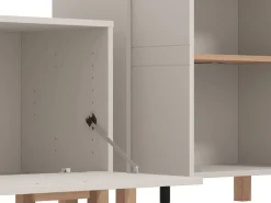 Parete Attrezzata Bianco Crema Marrone Rovere Modulabile 7 Ripiani 289x40x181.5h cm, 9 Vani - Fallo