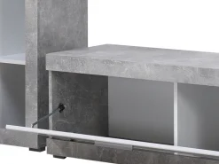 Parete Attrezzata Bianco Grigio Cemento 10 Ripiani 3 Ante 266.5x41.5x186h cm, Ripiani in Vetro - Dongo