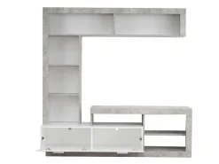 Parete Attrezzata Bianco Grigio Cemento 7 Ripiani 10 Vani 170.5x41.5x170.5h cm, Un'anta - Moggio