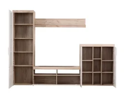 Parete Attrezzata Bianco Larice Marrone Rovere Nodi Modulabile 14 Ripiani 262x35x195h cm, Cassetti - Oggiono