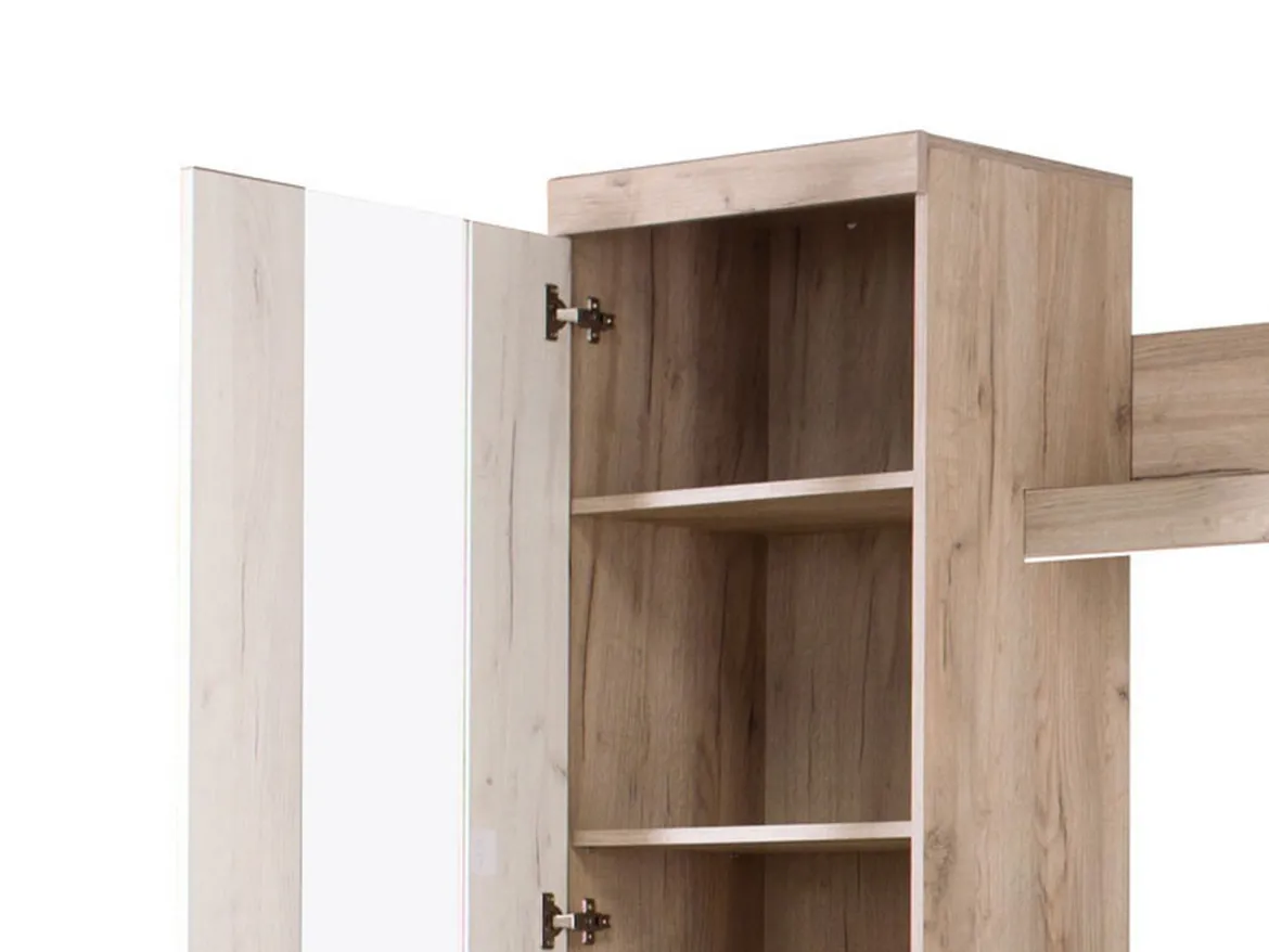 Parete Attrezzata Bianco Larice Marrone Rovere Nodi Modulabile 14 Ripiani 262x35x195h cm, Cassetti - Oggiono