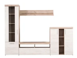 Parete Attrezzata Bianco Larice Marrone Rovere Nodi Modulabile 14 Ripiani 262x35x195h cm, Cassetti - Oggiono