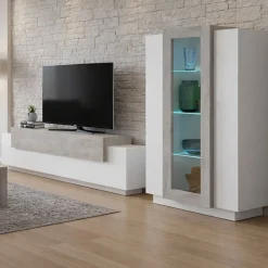 Parete Attrezzata Bianco Lucido Marrone Pero Modulabile 7 Ripiani, 14 Vani Made in Italy - Maja