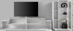 Parete Attrezzata Bianco Lucido Grigio Cemento Modulabile 7 Ripiani, 14 Vani Made in Italy - Maja