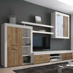 Parete Attrezzata Bianco Marrone Noce 11 Ripiani Modulabile, 18 Vani - Casies