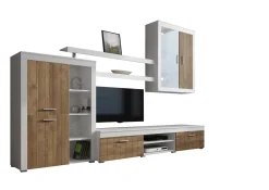 Parete Attrezzata Bianco Marrone Noce 11 Ripiani Modulabile, 18 Vani - Casies