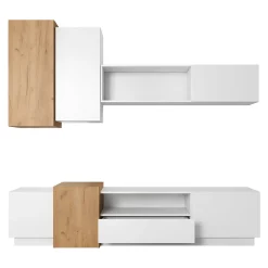 Parete Attrezzata Bianco Marrone Rovere Nodi Modulabile 7 Ripiani, Cassetti - Vicksburg