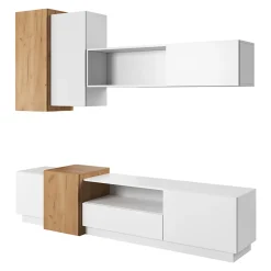 Parete Attrezzata Bianco Marrone Rovere Nodi Modulabile 7 Ripiani, Cassetti - Vicksburg
