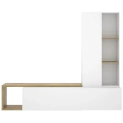 Parete Attrezzata Bianco Marrone Rovere Nodi Modulabile 7 Ripiani, Cassetti - Vicksburg