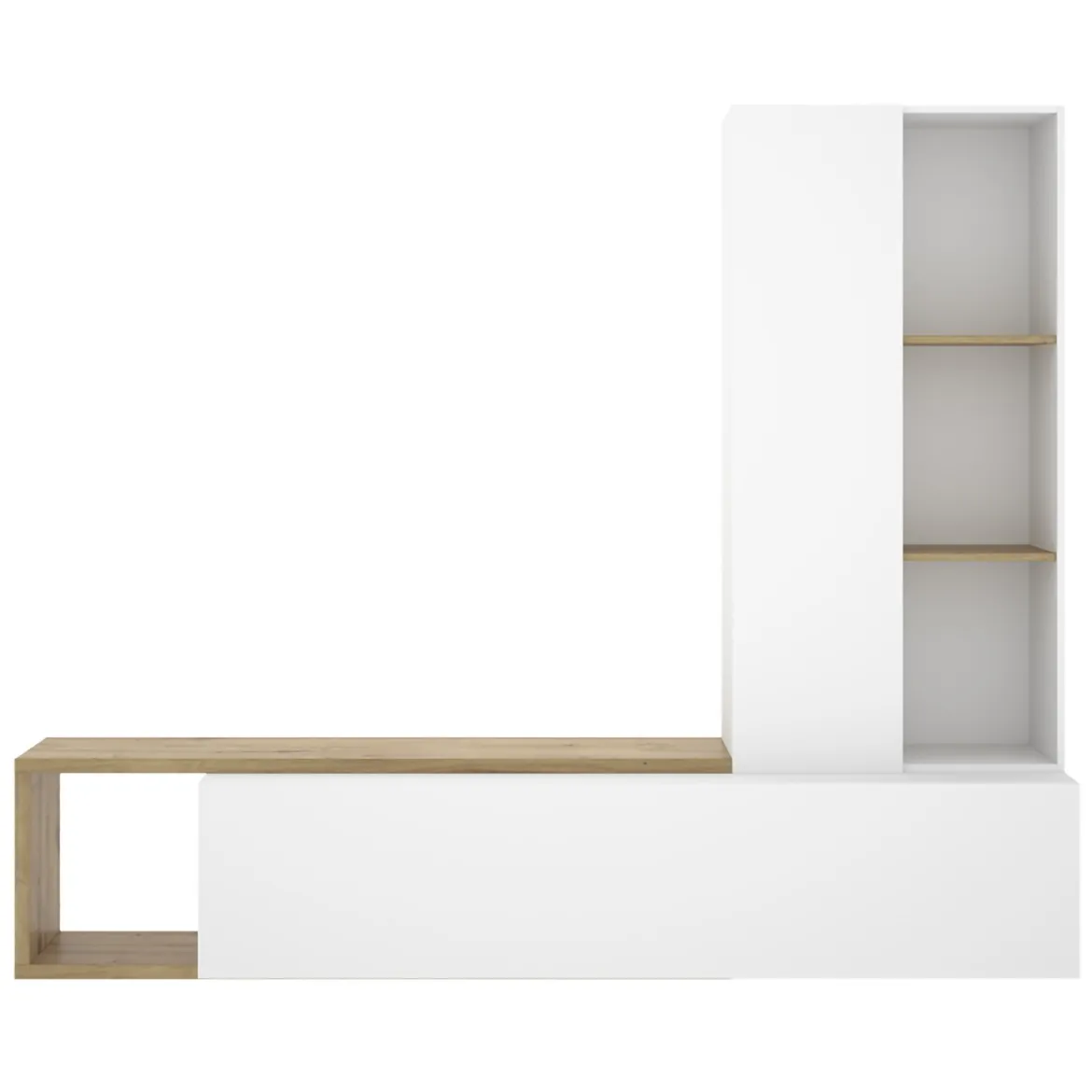 Parete Attrezzata Bianco Marrone Rovere Nodi Modulabile 7 Ripiani, Cassetti - Vicksburg