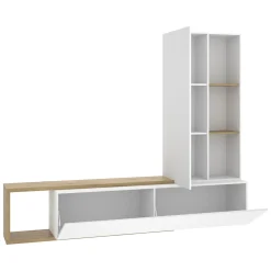 Parete Attrezzata Bianco Marrone Rovere Nodi Modulabile 7 Ripiani, Cassetti - Vicksburg
