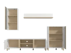 Parete Attrezzata Bianco Opaco Marrone Rovere Nodi Modulabile 8 Ripiani 299x40x192.5h cm, 10 Vani - Cimbergo