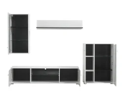 Parete Attrezzata Bianco Opaco Nero Modulabile 7 Ripiani 264x41.5x182h cm, 4 Ante - Ozzero