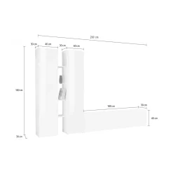 Parete Attrezzata Bianco 12 Ripiani Modulabile 280x30x180h cm, 12 Vani - Grado