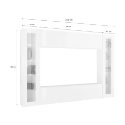 Parete Attrezzata Bianco 8 Ripiani Modulabile 260x30x180h cm, 14 Vani - Alatri