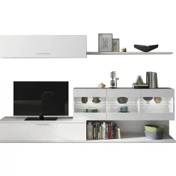 Parete attrezzata Chionodoxa, 260x41h84 cm, Bianco lucido
