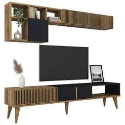 Parete attrezzata design 180cm noce e antracite - Ostro